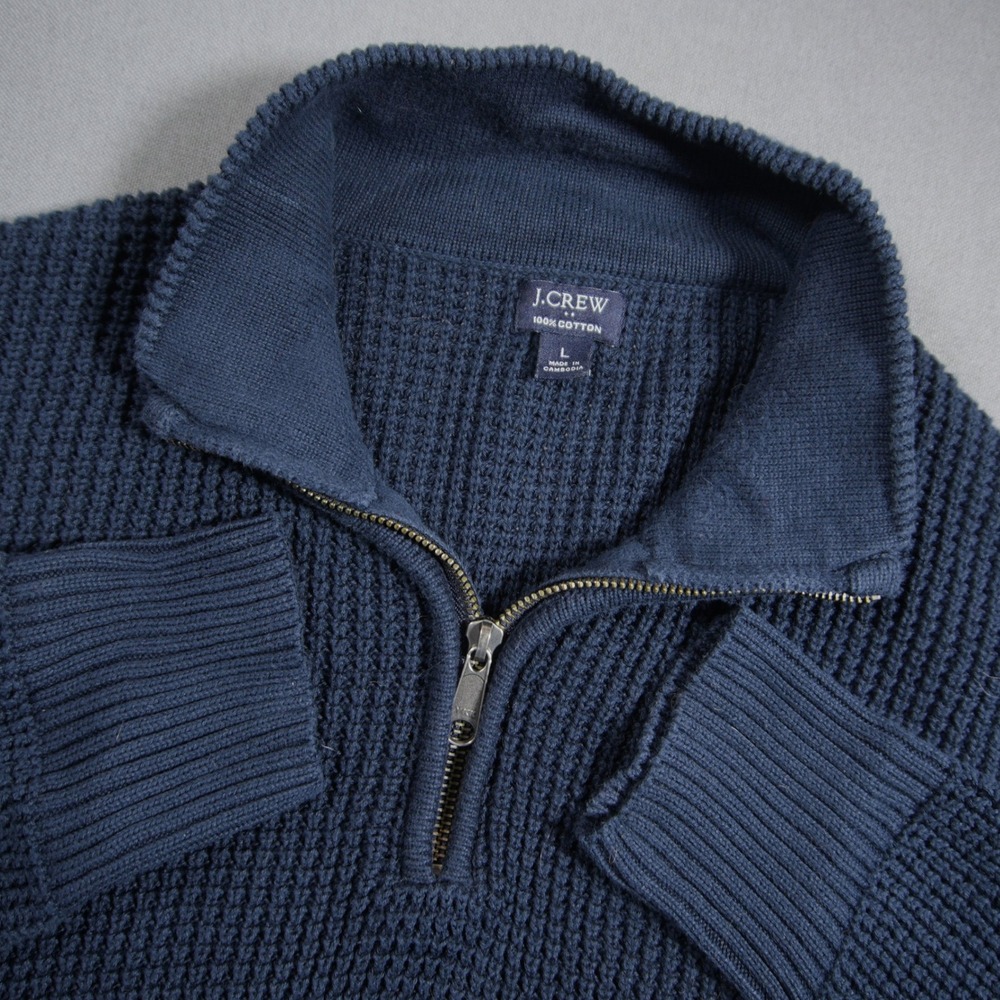 J.Crew Waffle Heavy Knit 1/4 Zip Men Sweater L Nautical Sail Prep Work Y2K